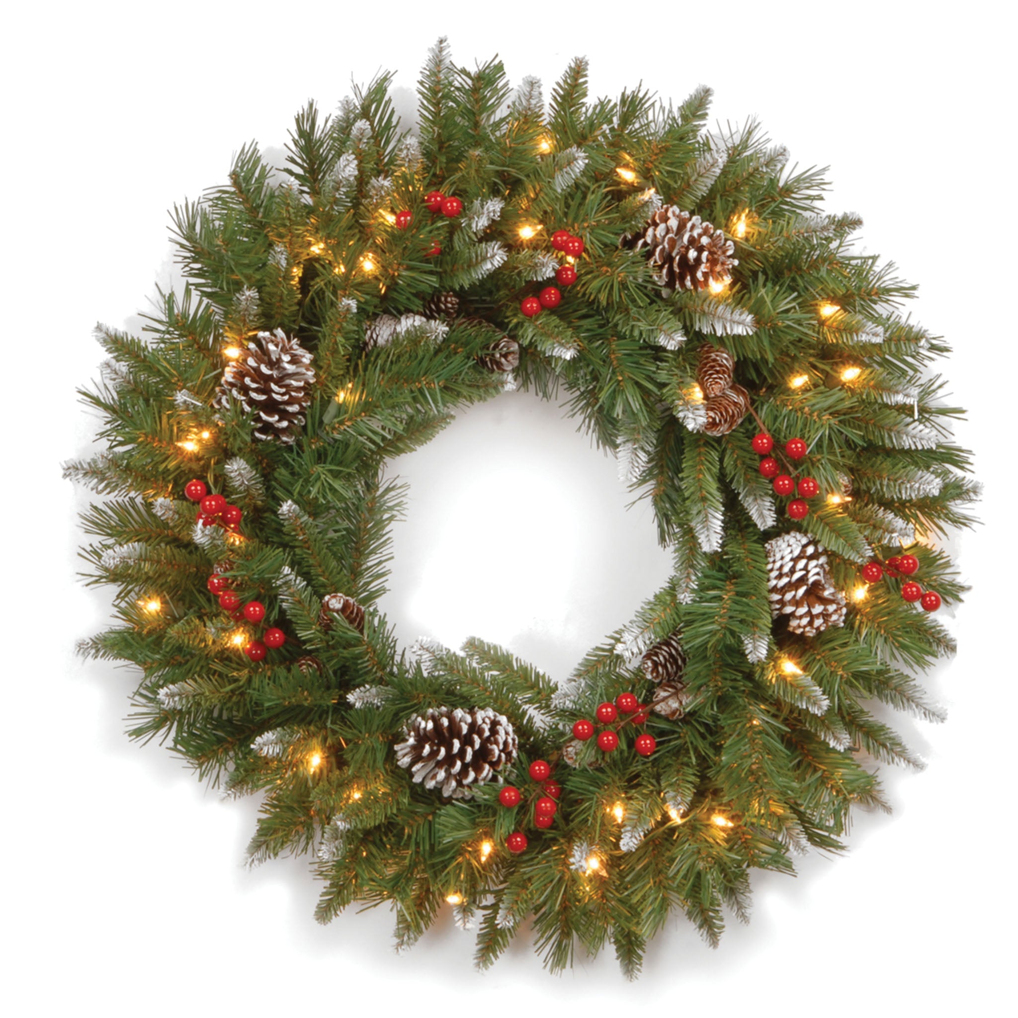 24 in. Pre-Lit Frosted Berry Wreath with Clear Lights, Plug-In