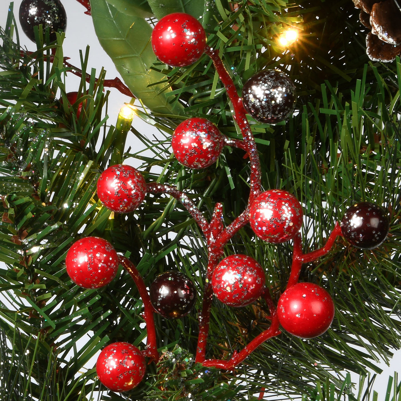 30 in. Pre-Lit Frosted Pine Berry Wreath with LED Lights