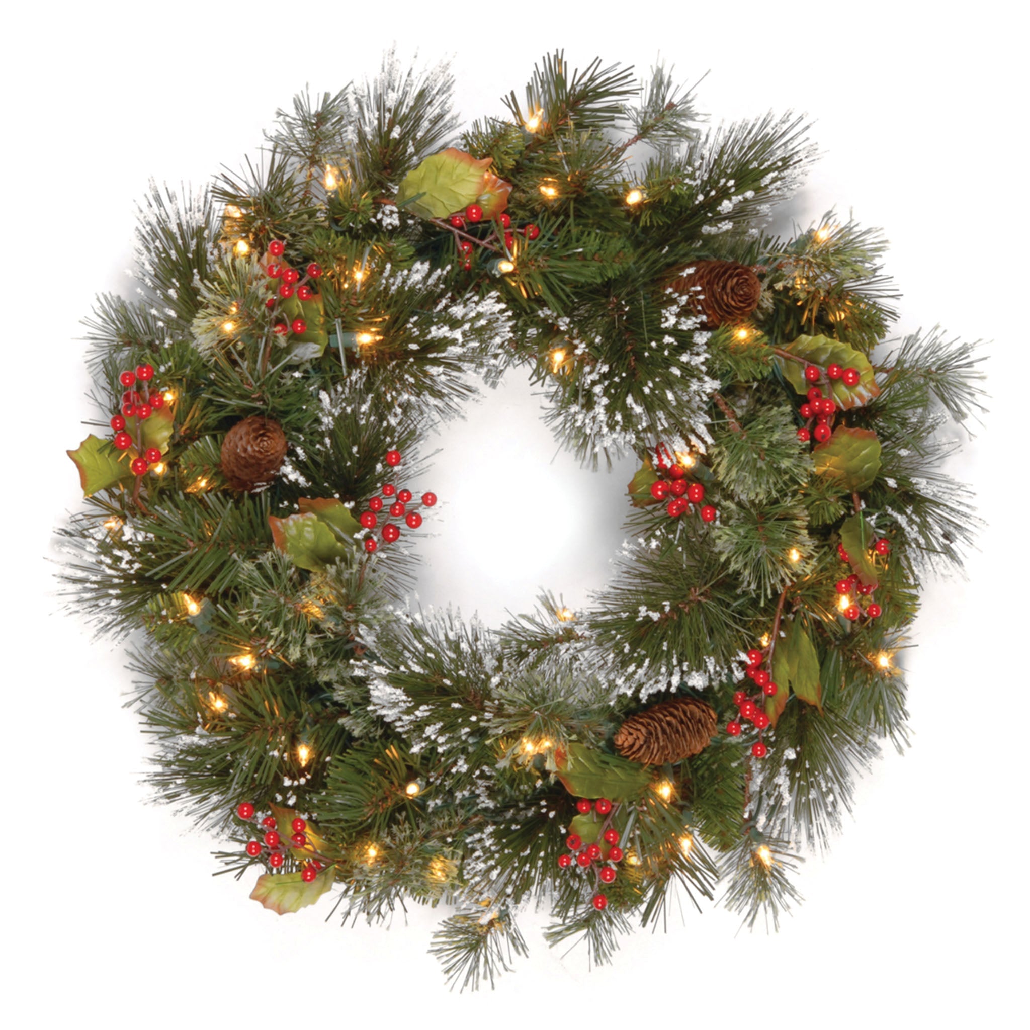 24 in. Pre-Lit Wintry Pine Wreath with Clear Lights