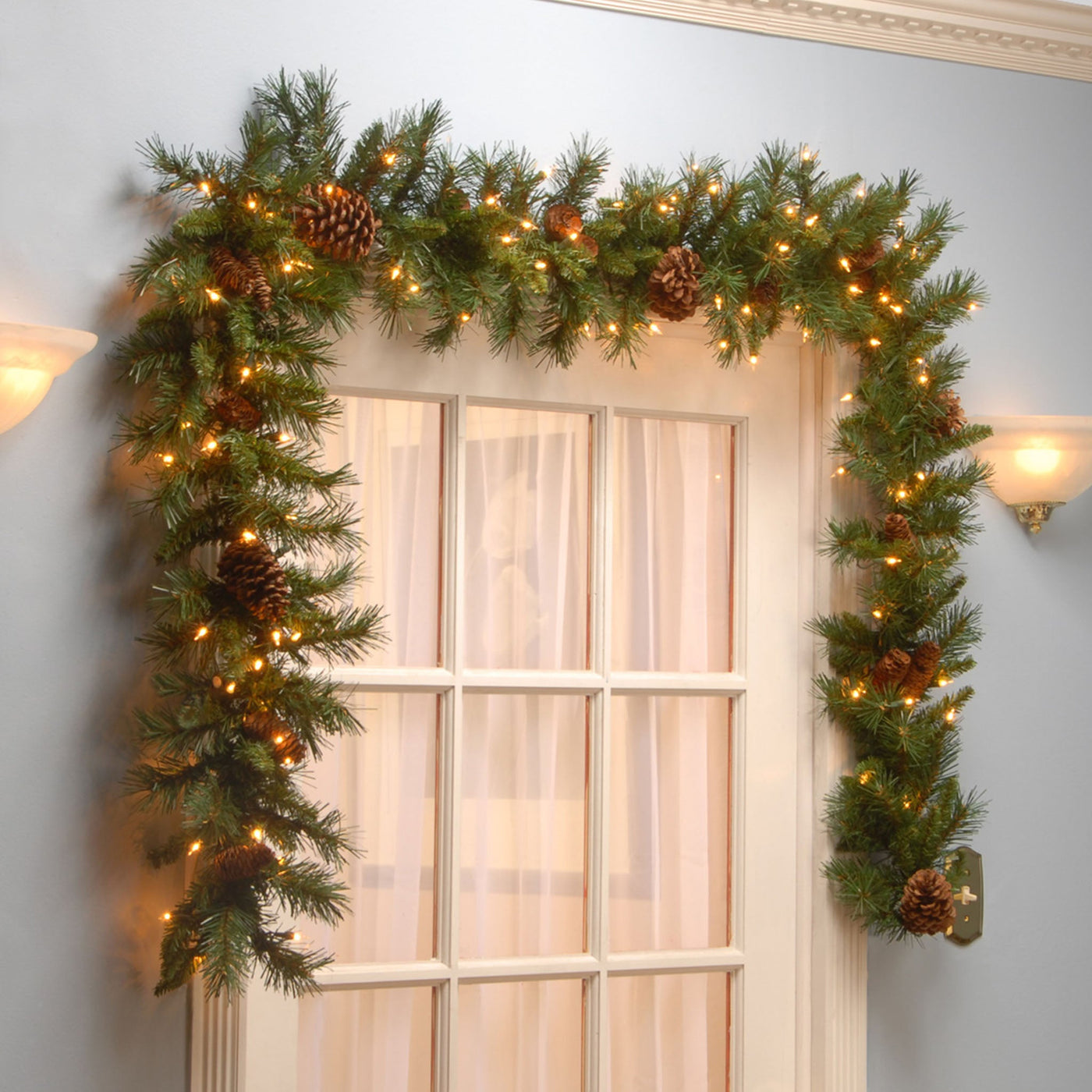 9 ft. Pre-Lit Pine Cone Garland with Clear Lights