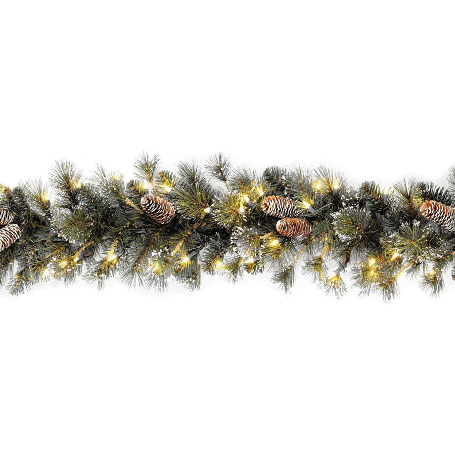 9 ft. Pre-Lit Glittery Pine Garland with Clear Lights